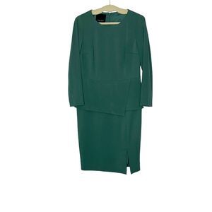 Carlisle Minimal Muted Green Retro Sheath Long Sleeve Dress Fully Lined Size 8